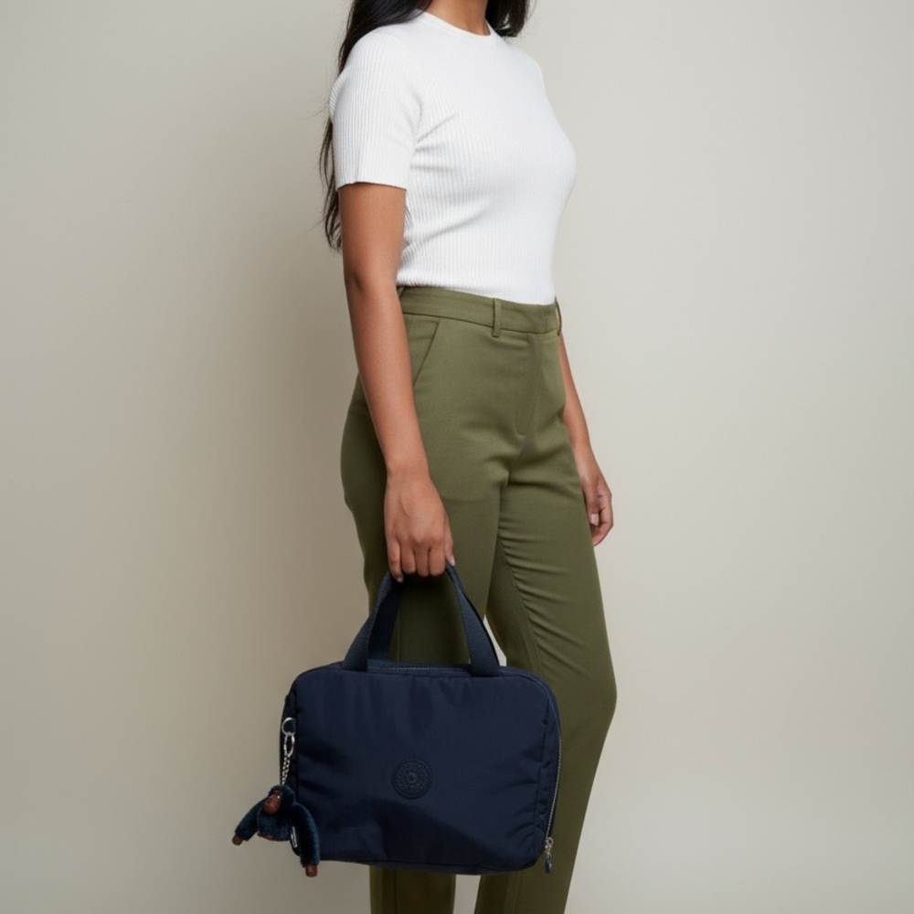 Kipling Navy Slim Nylon Handbag with Monkey Charm